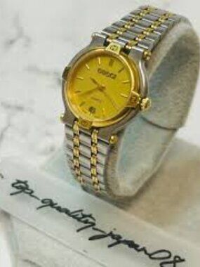 Gucci 9000L Two-Tone Silver and Gold Bracelet Watch